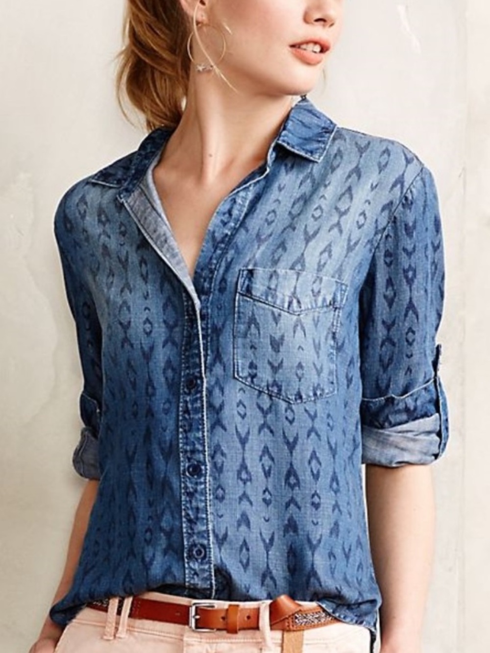 Cloth & Stone Aztec Chambray Button Up - Large